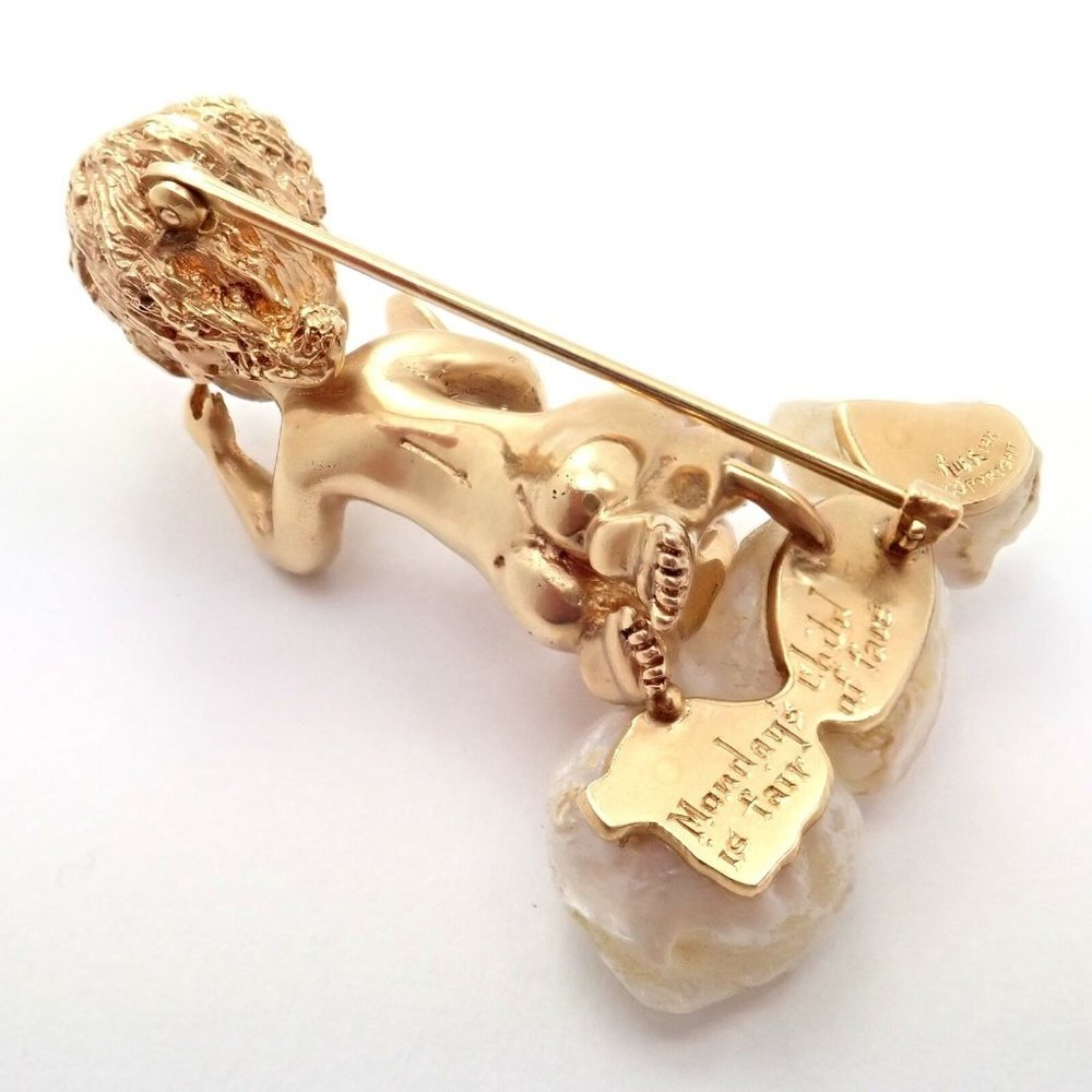 Rare Large Ruser 14k Yellow Gold Sapphire Pearl Mondays Child Pin Brooch - Picture 4 of 11
